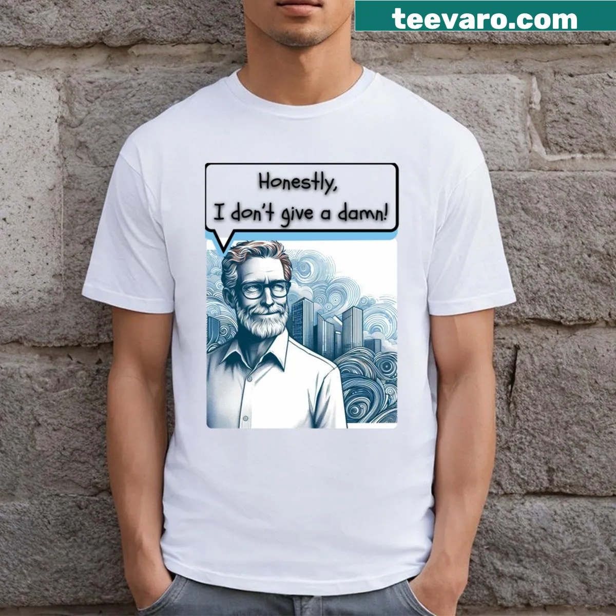 Edgy T-shirt with bold text about not caring. — on a men's t-shirt