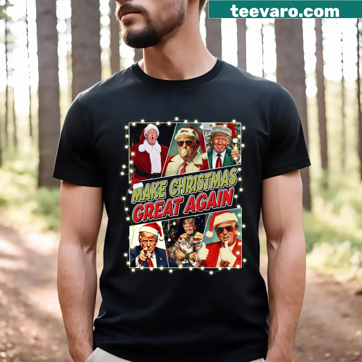 Make Christmas Great Again T-shirt featuring a humorous Trump slogan — on a men's t-shirt