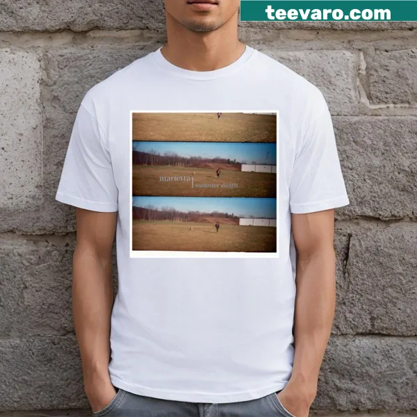 Artistic album cover design on a casual T-shirt for music lovers.
