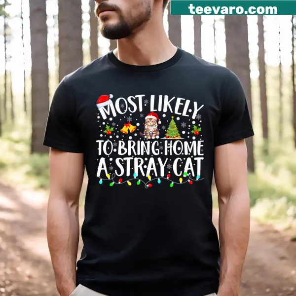 Matching Christmas T-shirt with humorous stray cat graphic