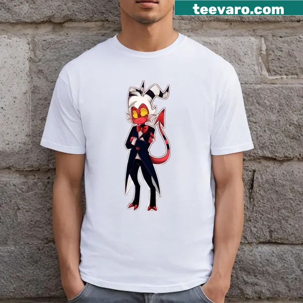 Moxxie character graphic on a Helluva Boss themed t-shirt.