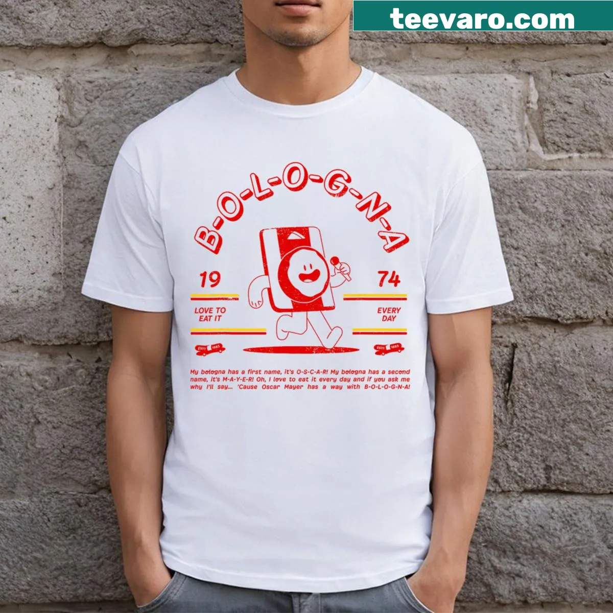Vintage T-shirt featuring Oscar Mayer singing bologna graphic — on a men's t-shirt