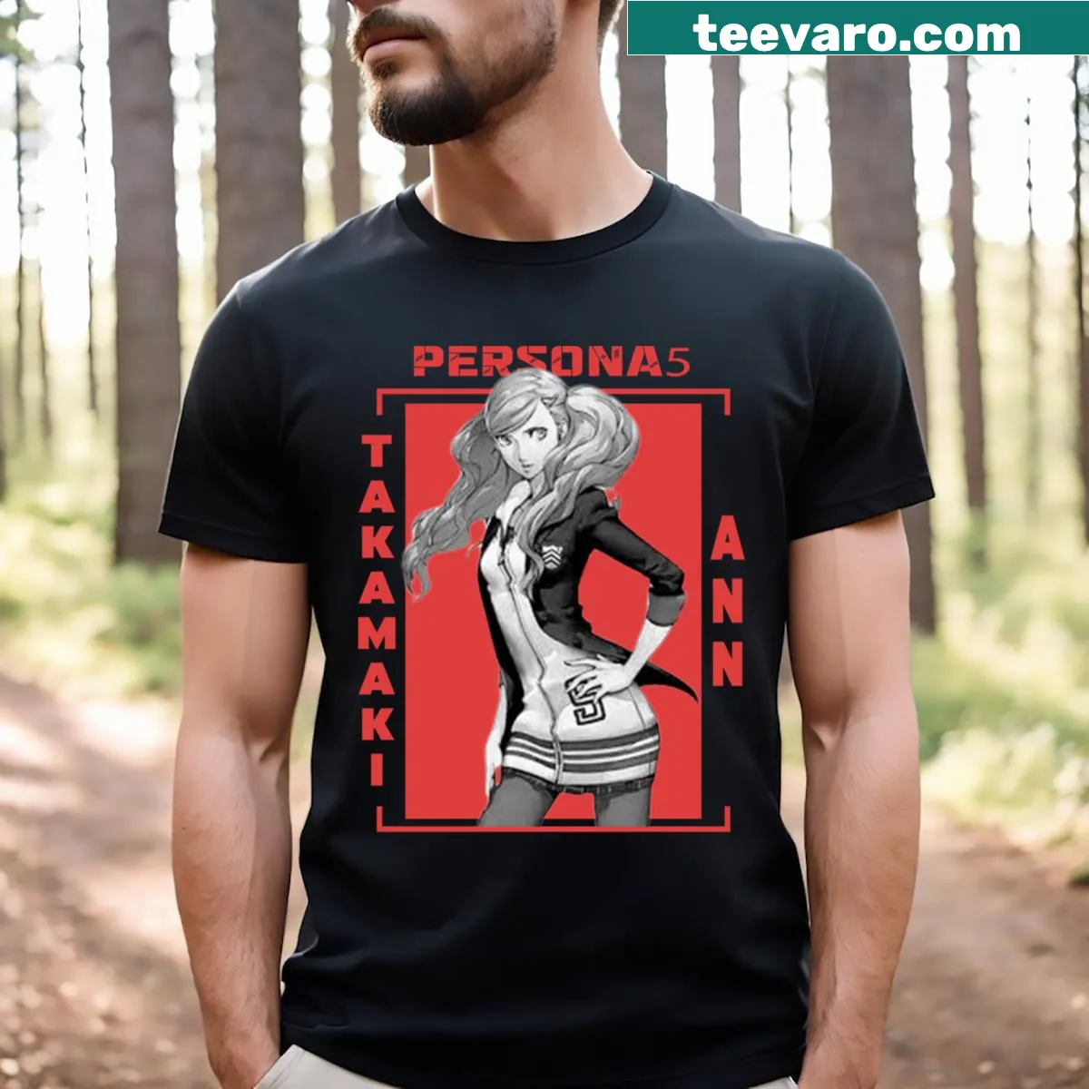 Persona 5 Ann Takamaki character T-shirt — on a men's t-shirt