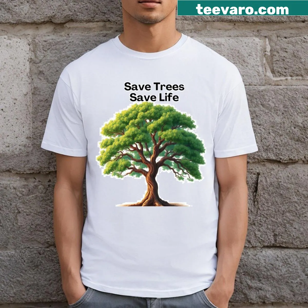 T-shirt with an illustration promoting nature protection and sustainability — on a men's t-shirt