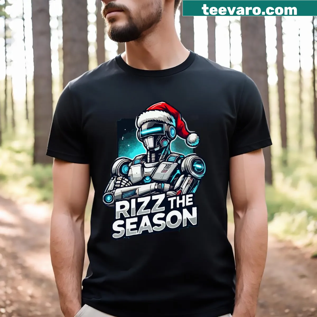 Retro punk rock Christmas T-shirt featuring Santa and festive text — on a men's t-shirt