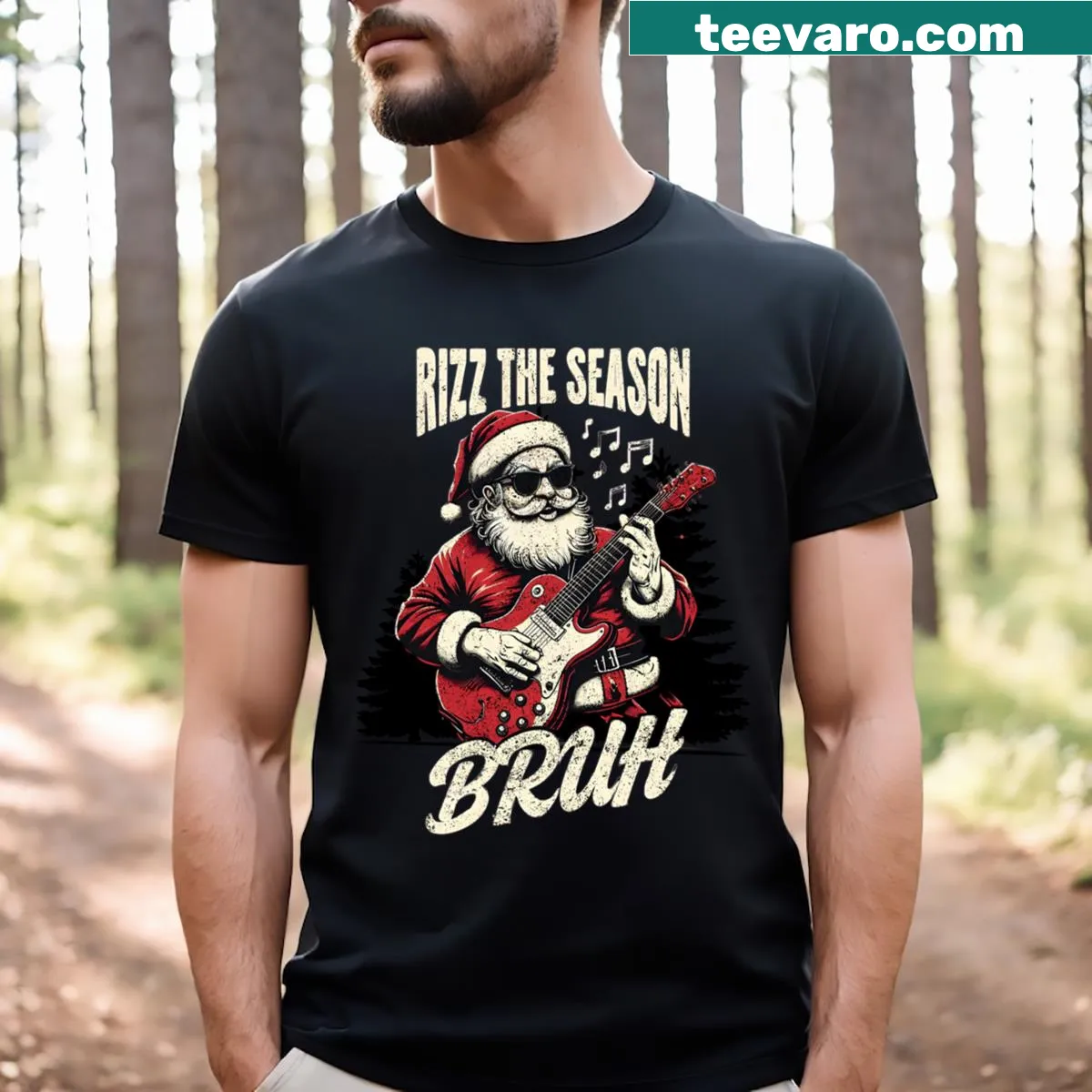 Funny Merry Rizzmas t-shirt with Santa graphic and playful text — on a men's t-shirt