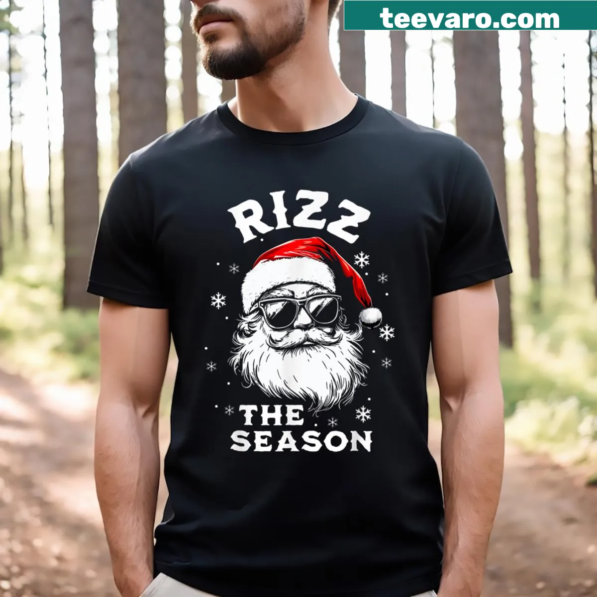 Funny Rizzmas Santa t-shirt for boys with playful text — on a men's t-shirt