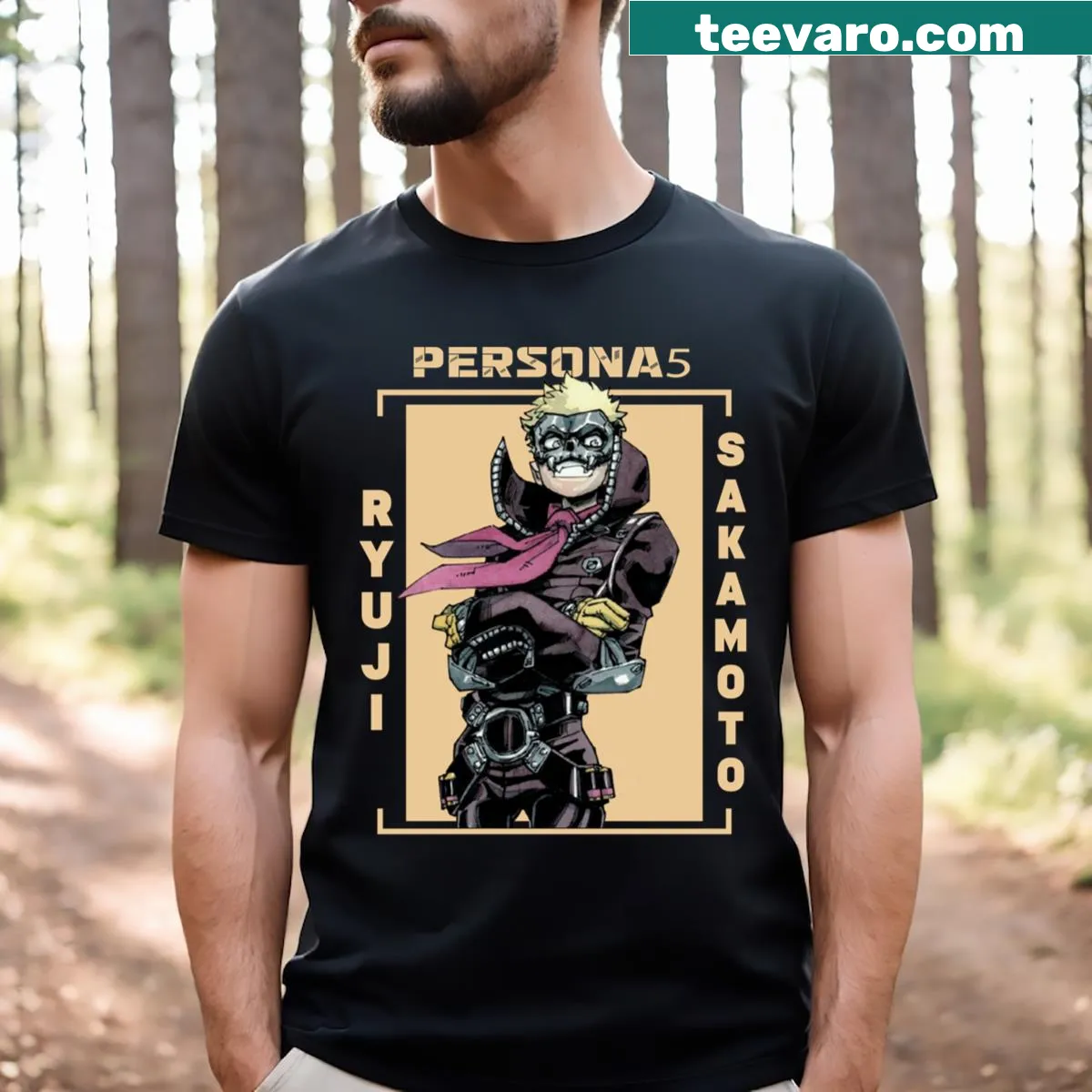 Minimalist T-shirt featuring Ryuji Sakamoto from Persona 5 — on a men's t-shirt
