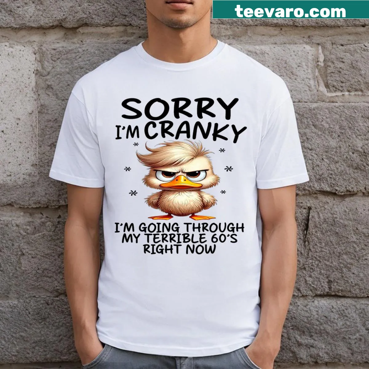 Sarcastic T-shirt about crankiness in your 60s — on a men's t-shirt