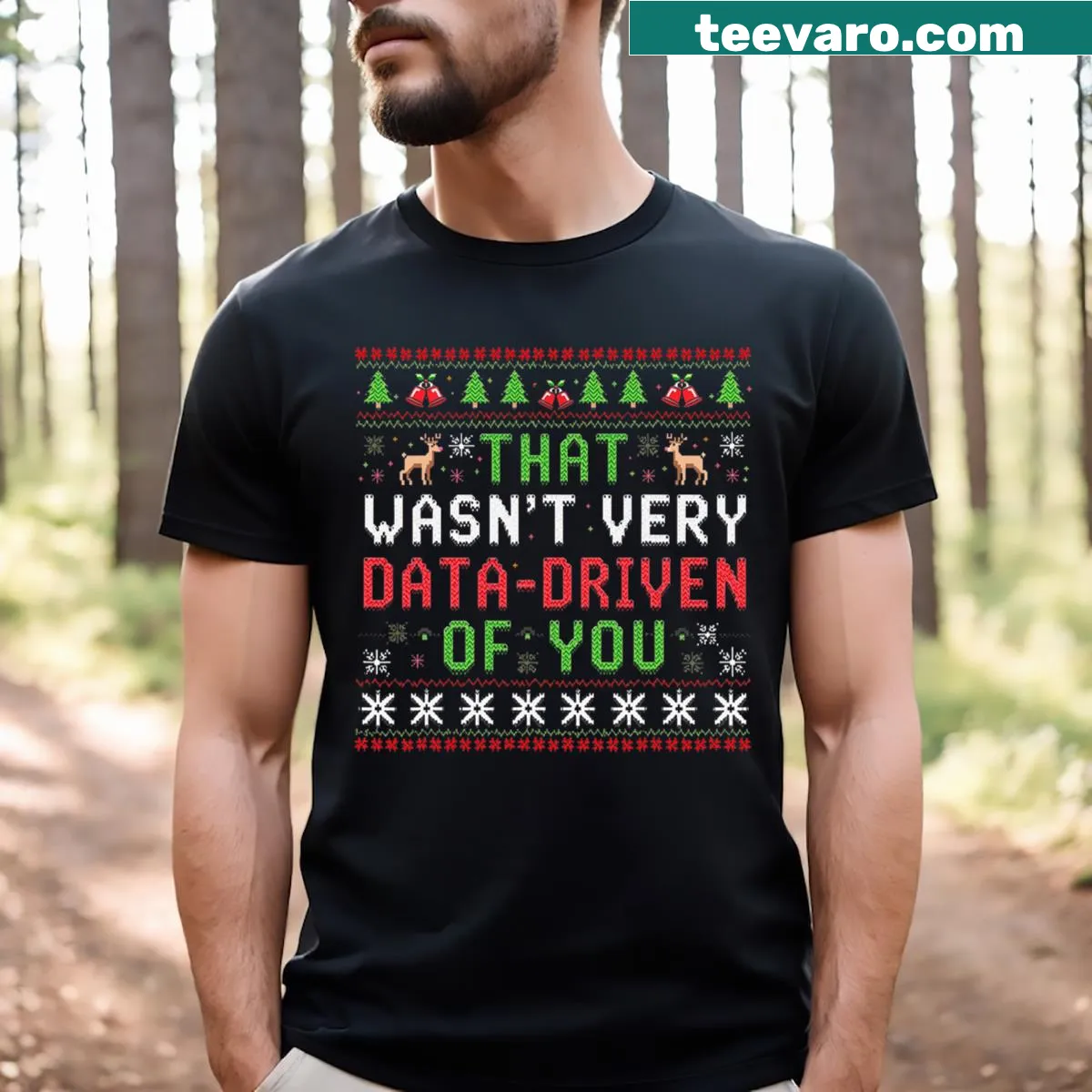 Humorous Christmas Pajamas T-shirt for Data Analysts — on a men's t-shirt