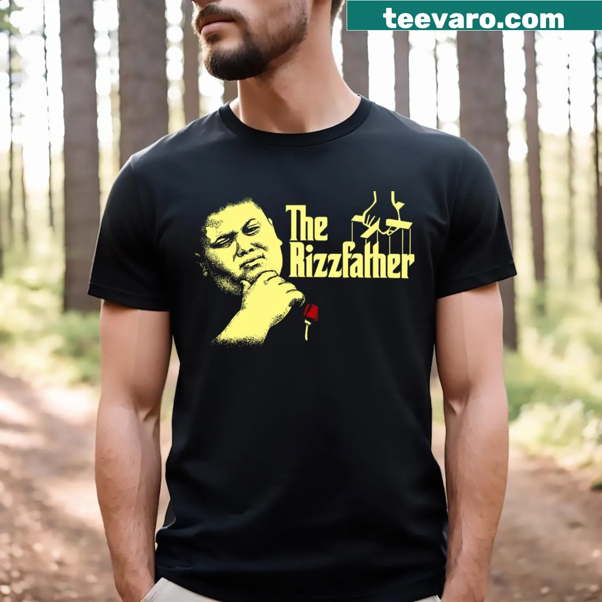 Funny meme T-shirt with The Rizzfather graphic — on a men's t-shirt