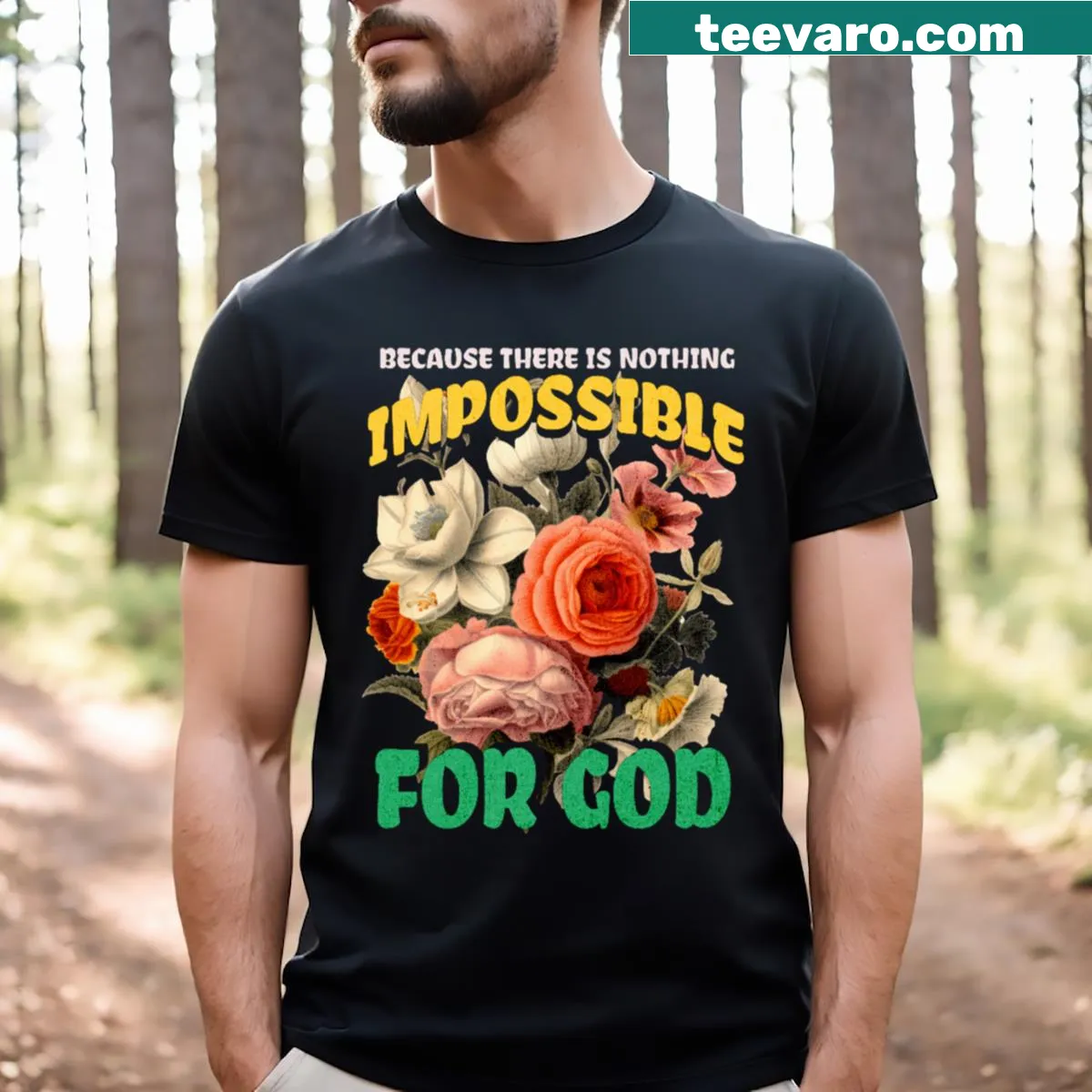 Inspirational typography t-shirt with a message about faith — on a men's t-shirt