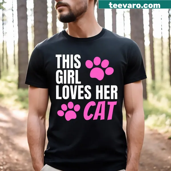 T-shirt expressing love for cats with a girl and cat graphic