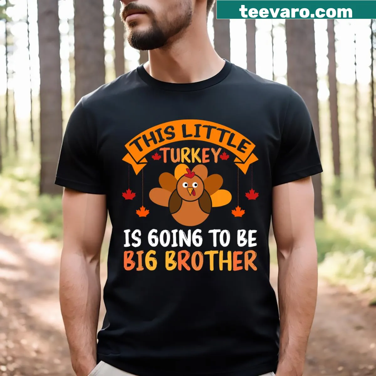 Cute Thanksgiving t-shirt featuring a turkey and big brother announcement — on a men's t-shirt