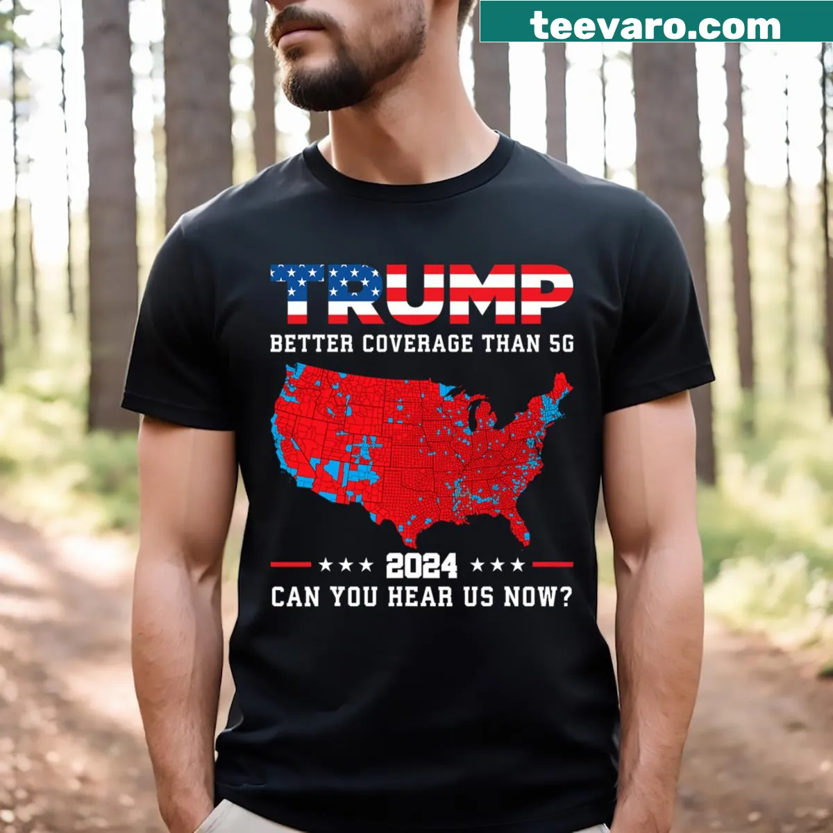 Bold typography T-shirt with Trump 2024 slogan — on a men's t-shirt