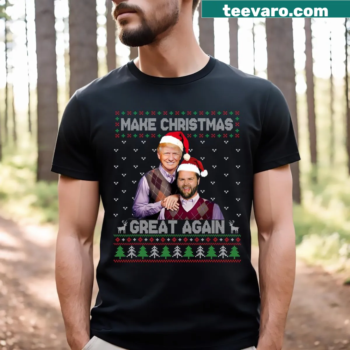 Santa Claus graphic with 'Make Christmas Great Again' text — on a men's t-shirt