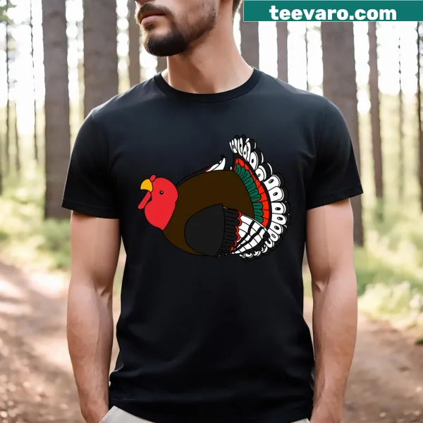 Cute cartoon turkey plushie graphic on a t-shirt