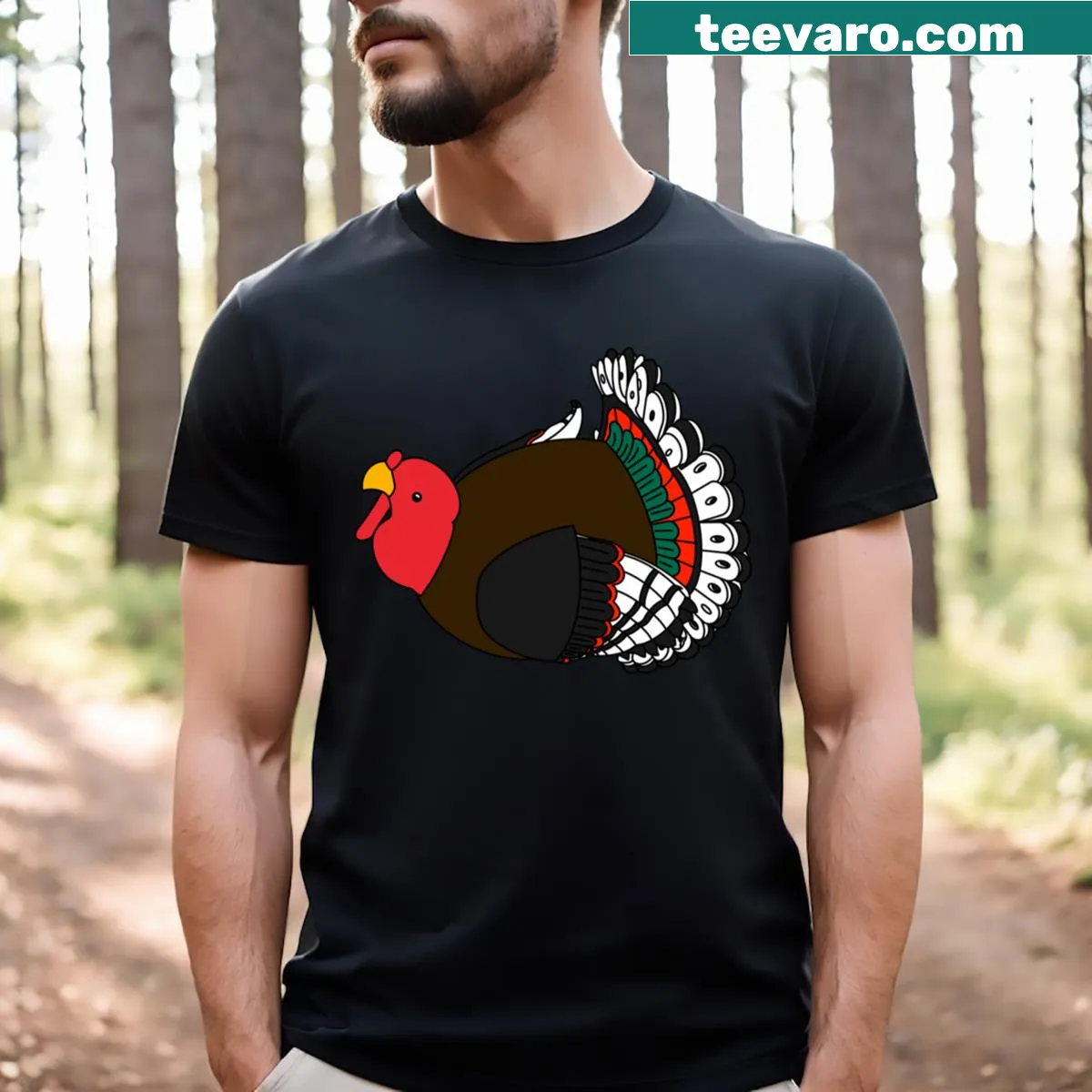 Cute cartoon turkey plushie graphic on a t-shirt — on a men's t-shirt