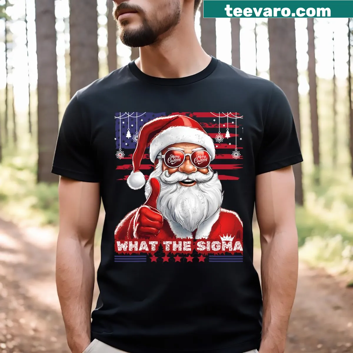Funny Christmas t-shirt with Santa graphic and meme text — on a men's t-shirt