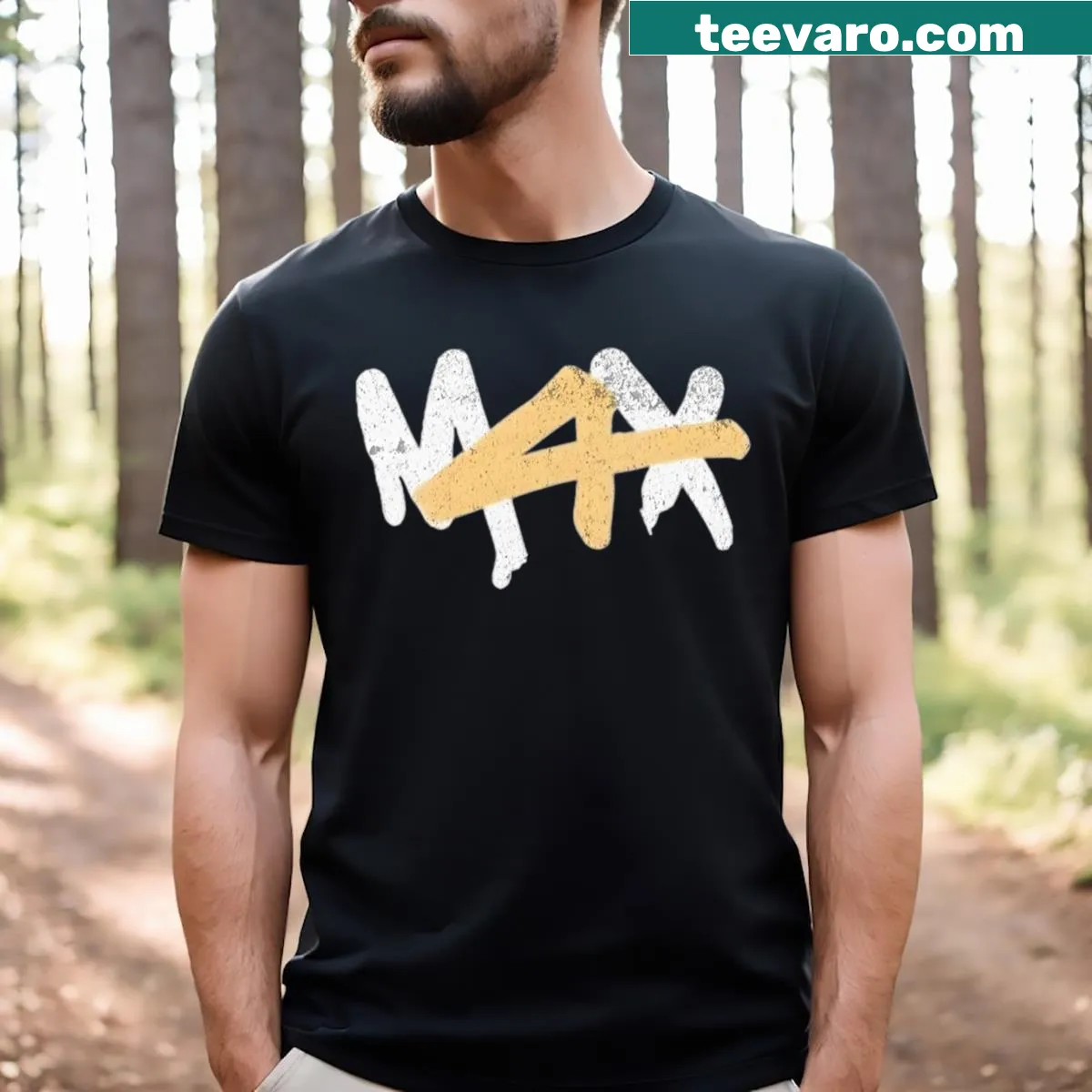 Official M4X logo V-neck T-shirt for women — on a men's t-shirt