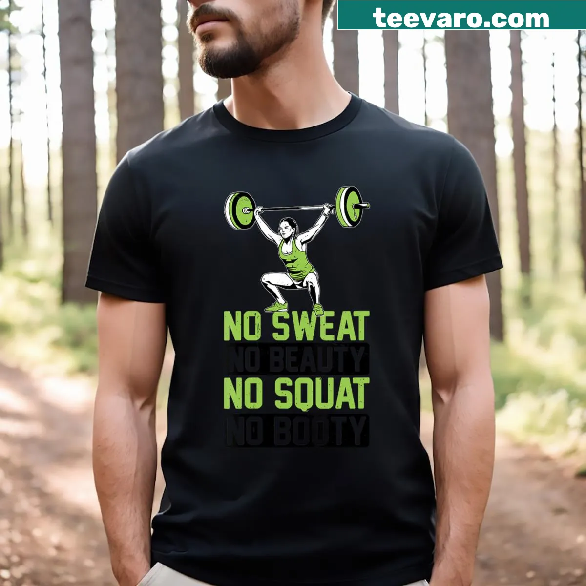 Funny V-neck T-shirt with workout humor text — on a men's t-shirt