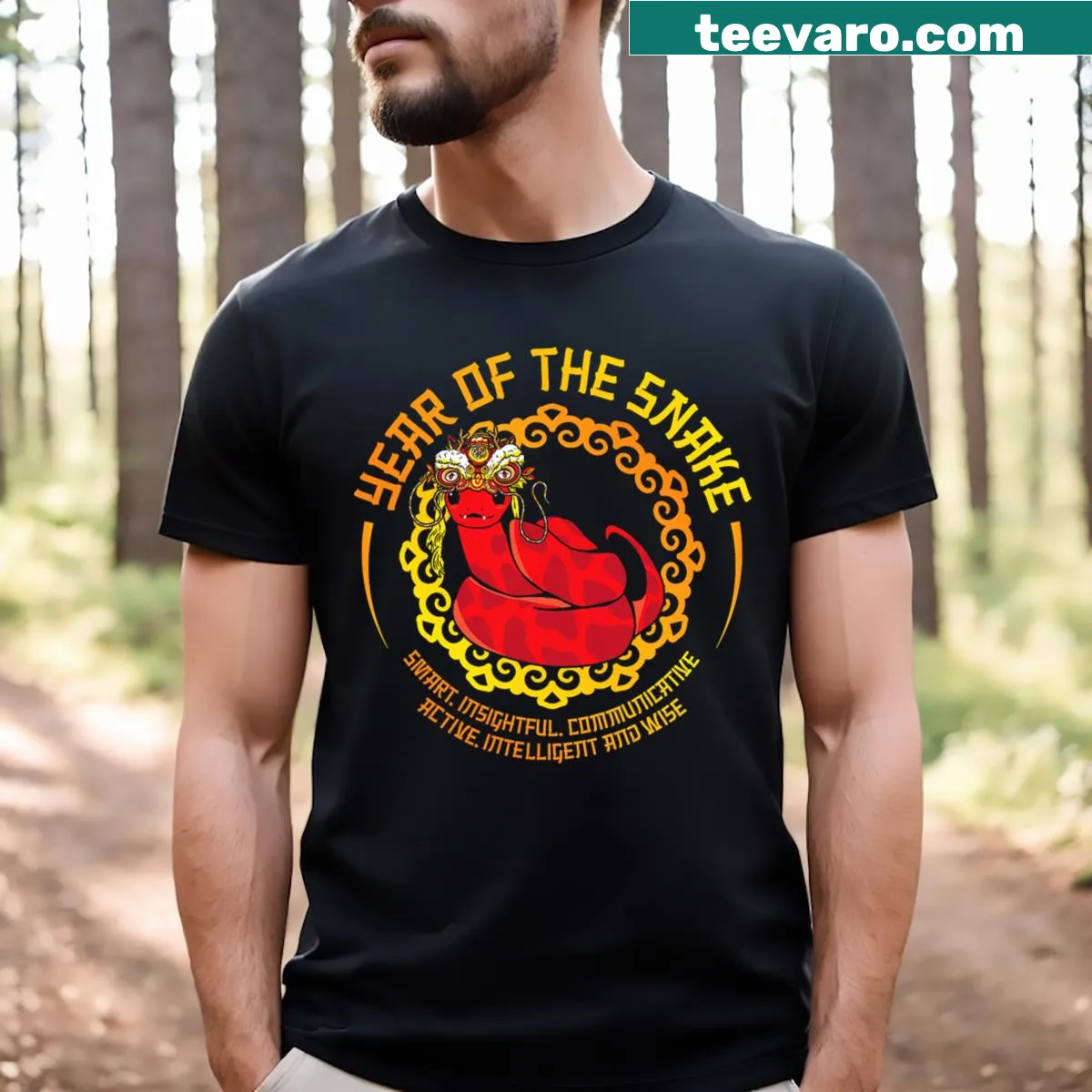 Chinese Zodiac snake design for Lunar New Year enthusiasts — on a men's t-shirt