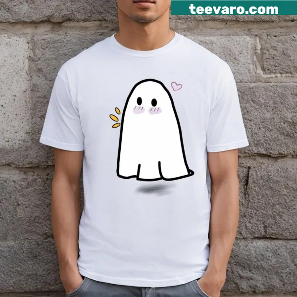 Cute shy ghost graphic on a T-shirt