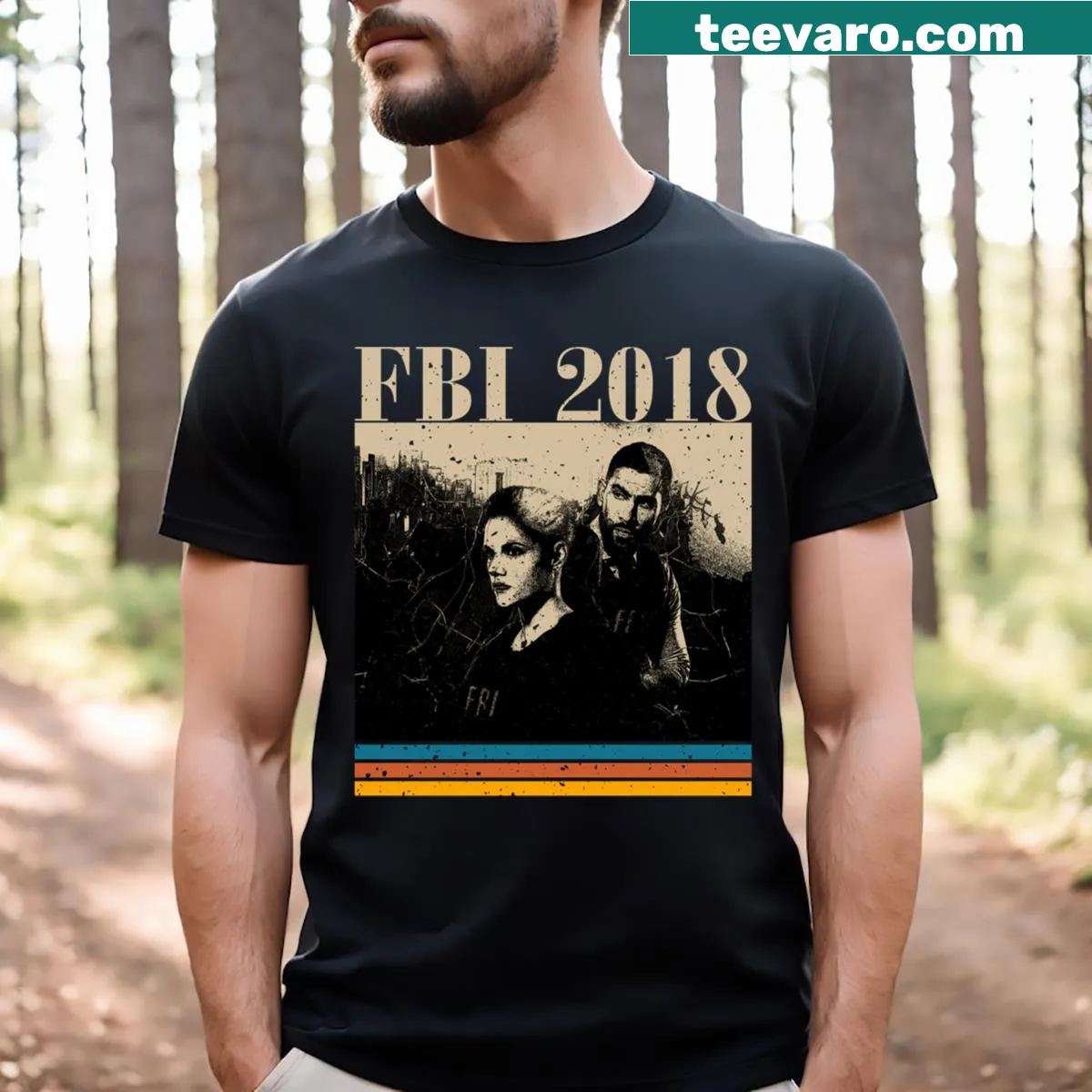 Retro-inspired FBI graphic T-shirt with vintage typography — on a men's t-shirt