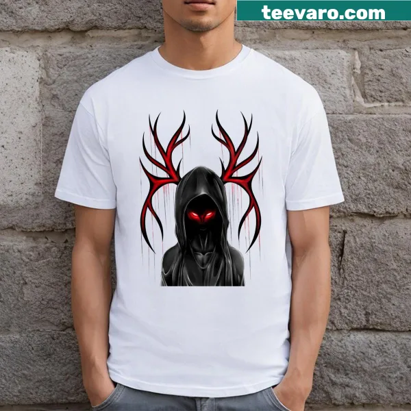 Illustration of a foreigner with antlers on a humorous t-shirt