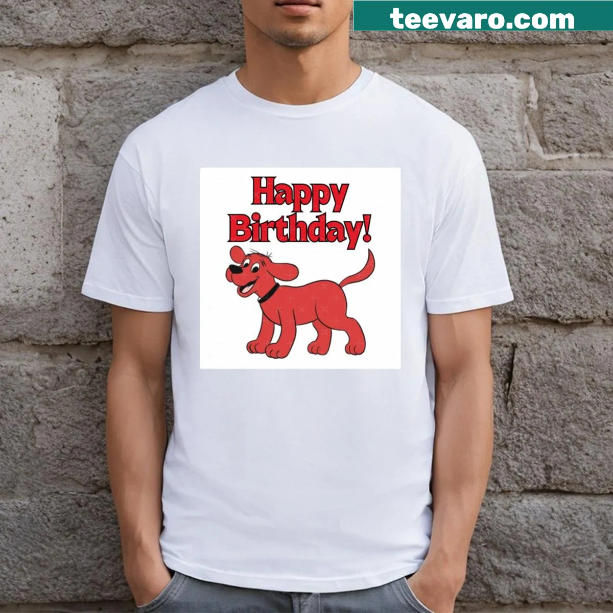 Cute birthday T-shirt with an illustration of Clifford the Big Red Dog — on a men's t-shirt