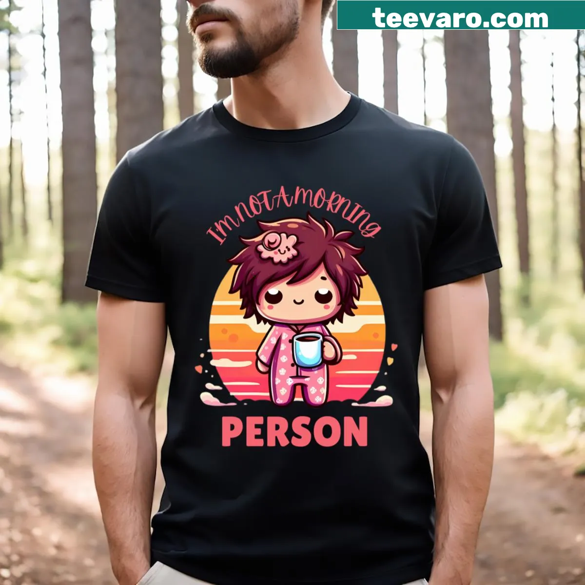 Funny T-shirt about not being a morning person with coffee theme — on a men's t-shirt