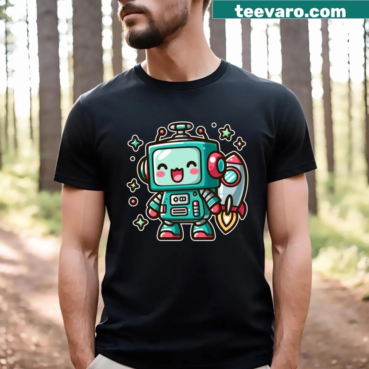 Cute Kawaii robot design T-shirt for kids — on a men's t-shirt