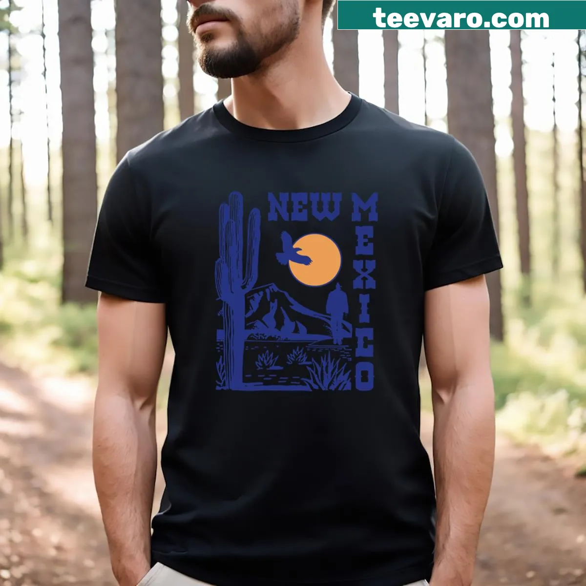 Illustrative T-shirt celebrating New Mexico and its culture — on a men's t-shirt