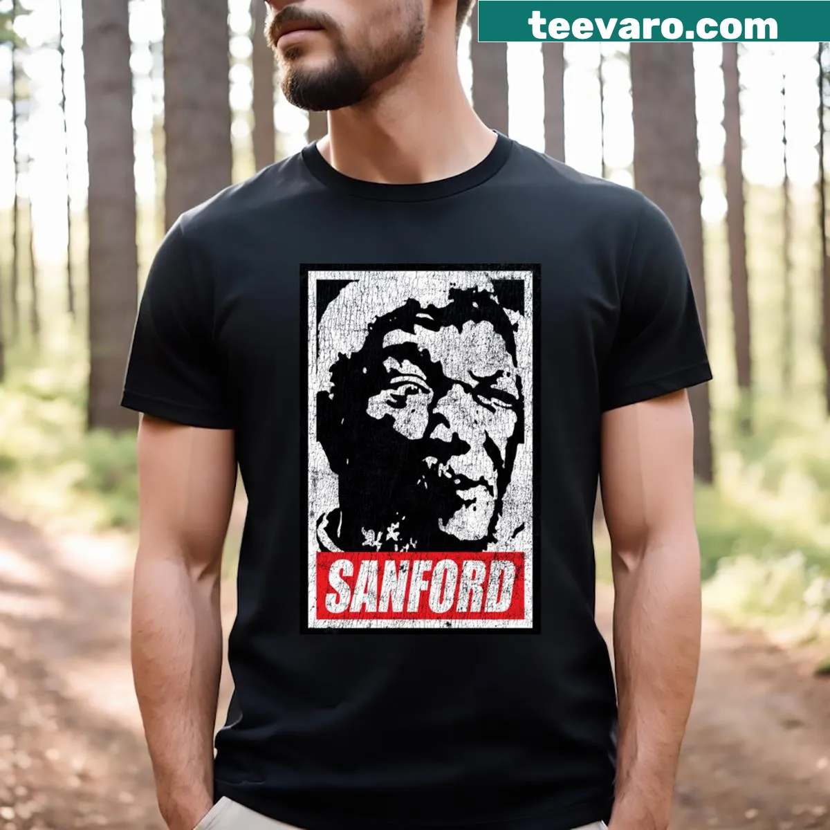 T-shirt featuring the phrase 'Obey Fred G Sanford' — on a men's t-shirt