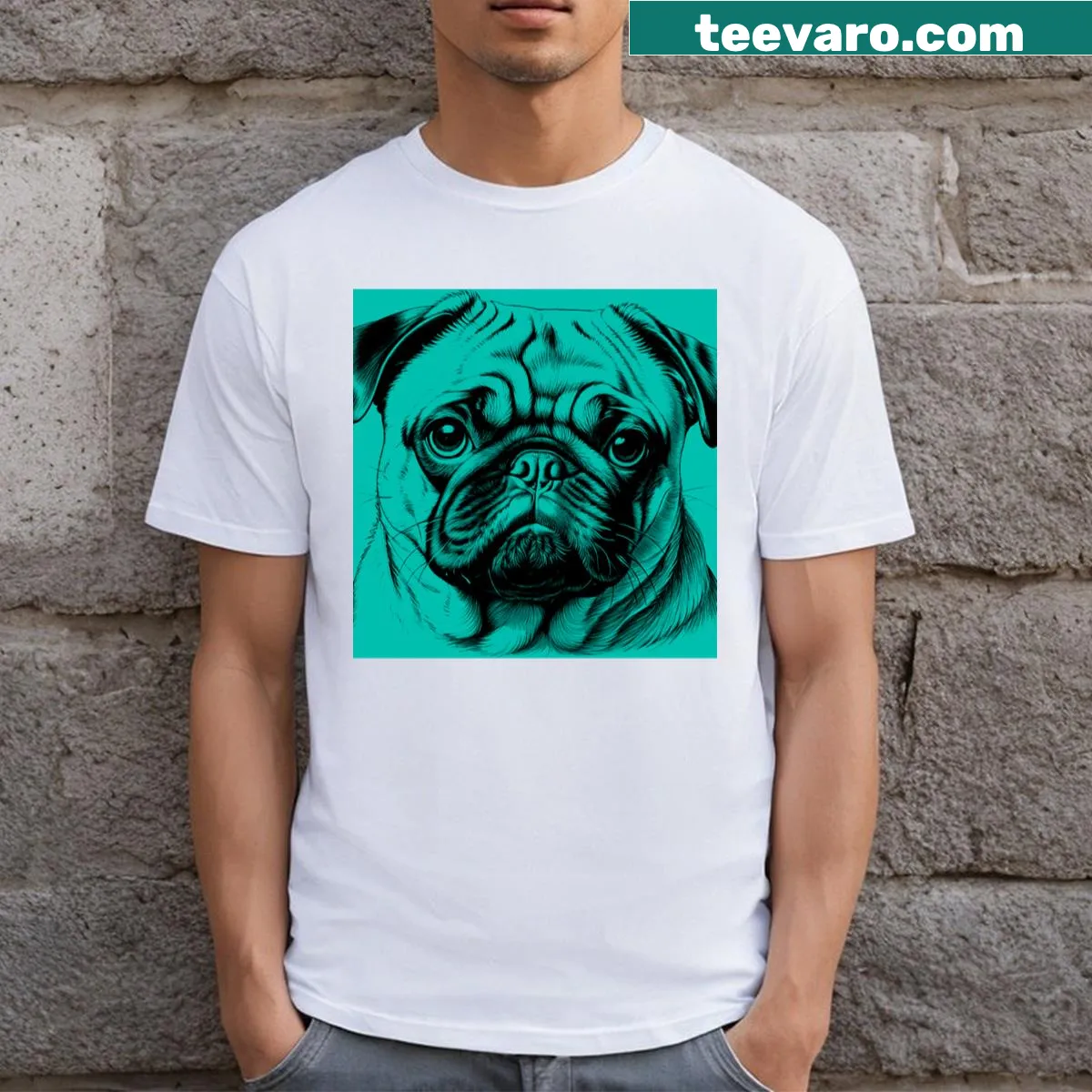 Adorable T-shirt with a portrait of a pug — on a men's t-shirt