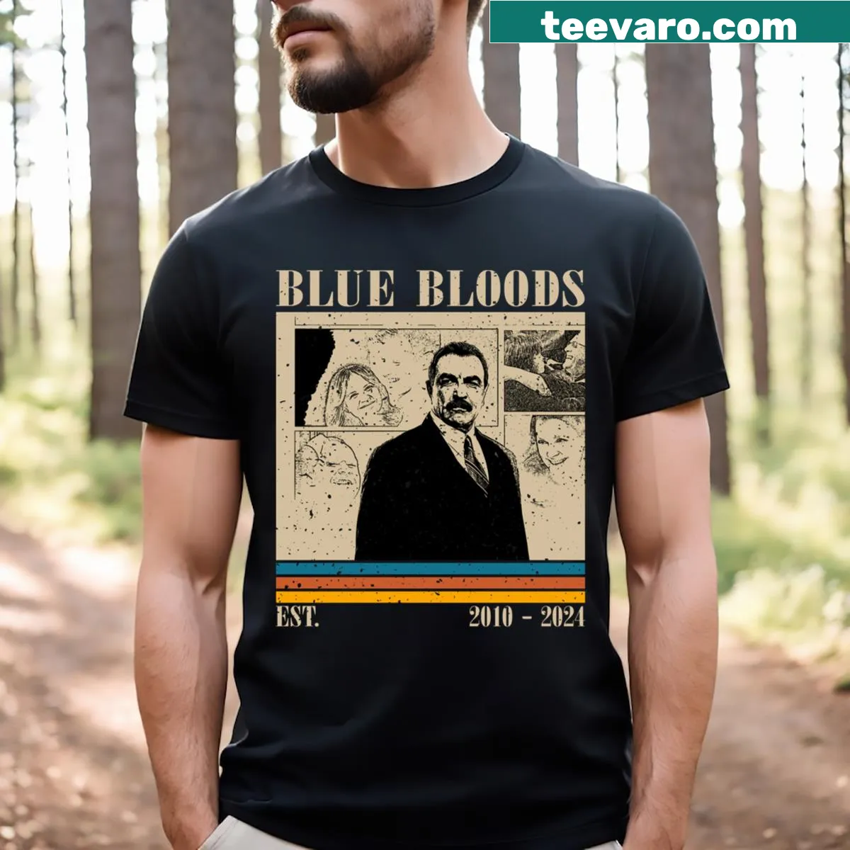 Retro T-shirt featuring design inspired by Blue Bloods series — on a men's t-shirt