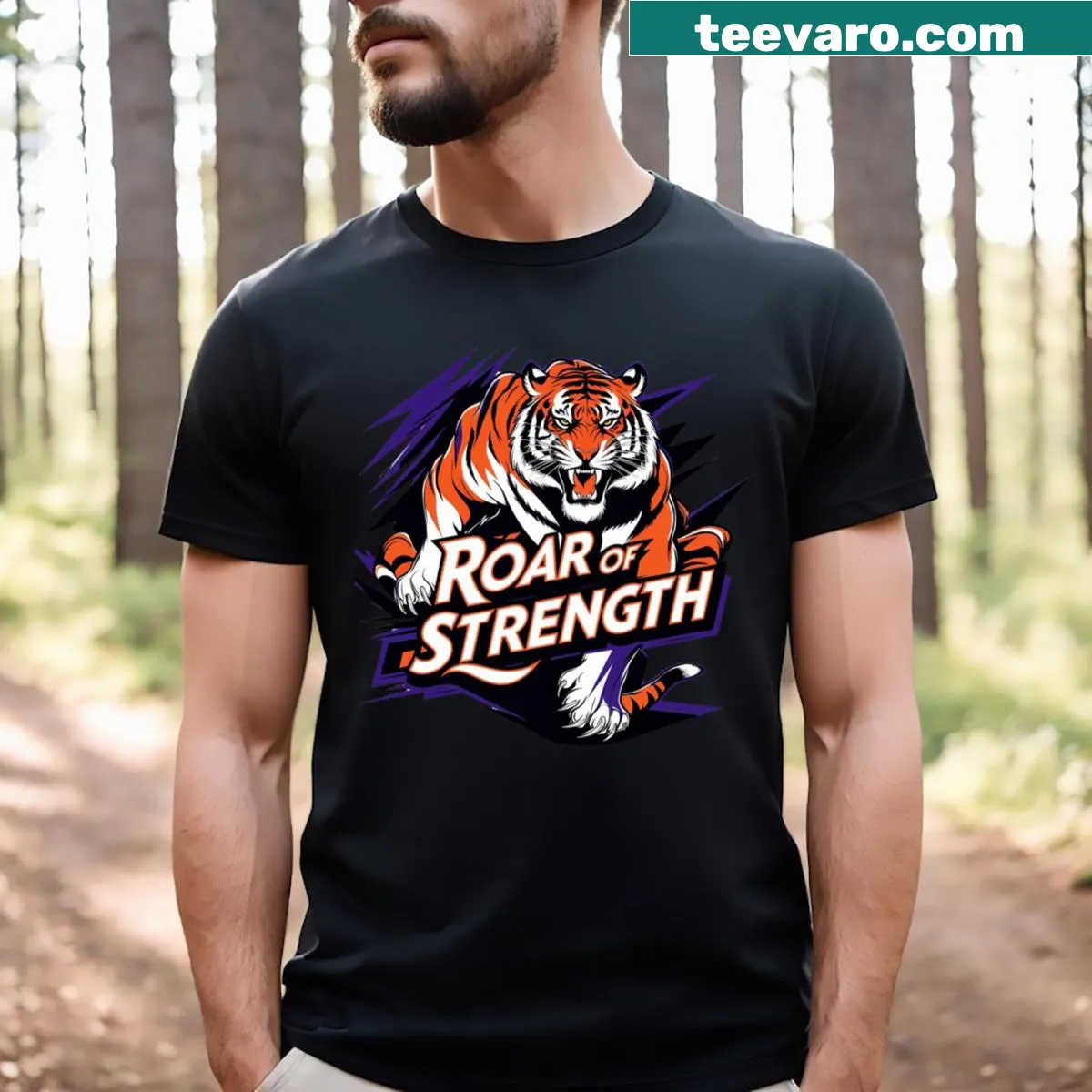 T-shirt featuring a tiger graphic symbolizing strength and courage — on a men's t-shirt