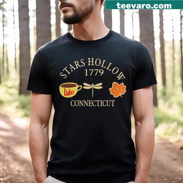 Vintage-style graphic of Stars Hollow, CT on t-shirt