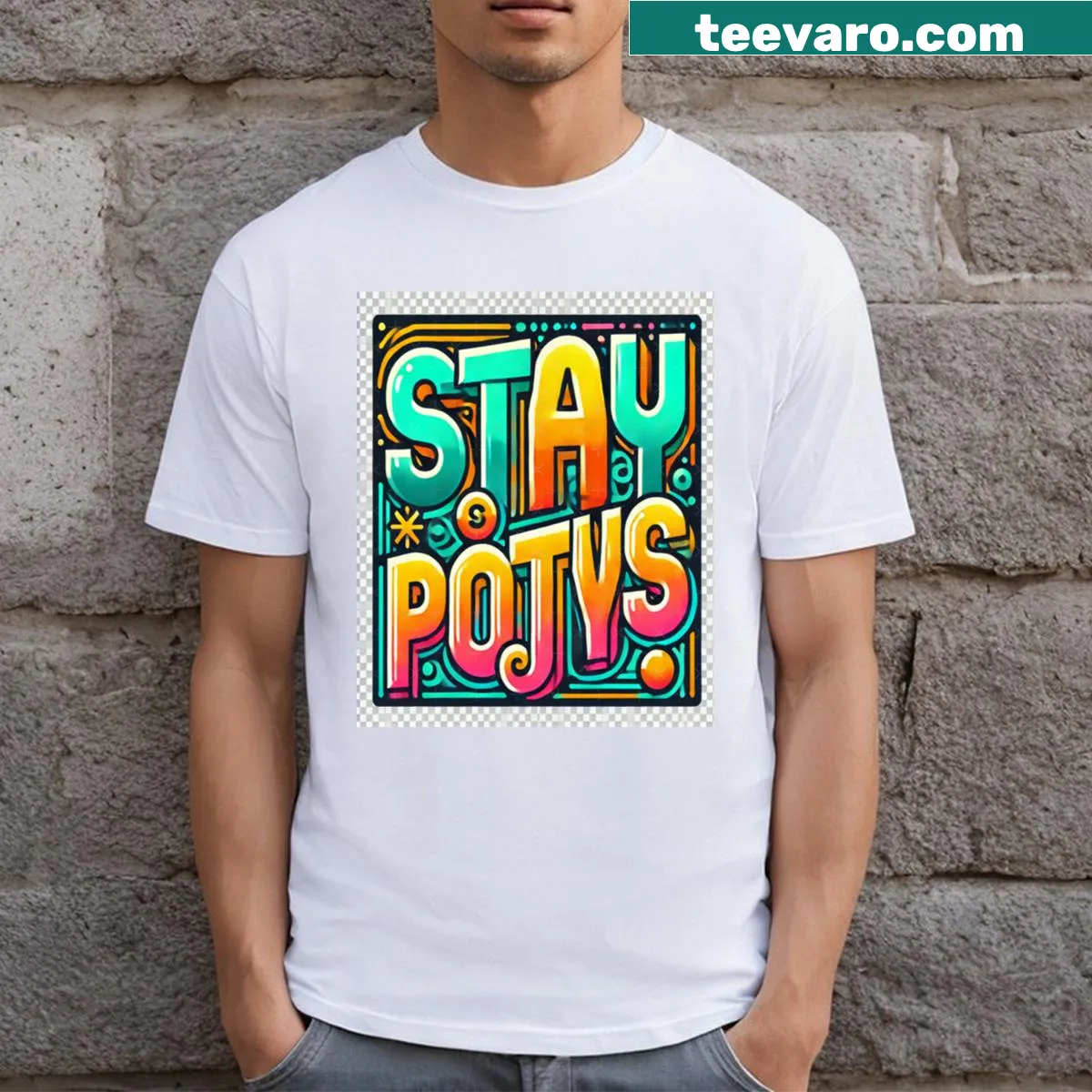 Inspirational Stay Positive typography design T-shirt — on a men's t-shirt