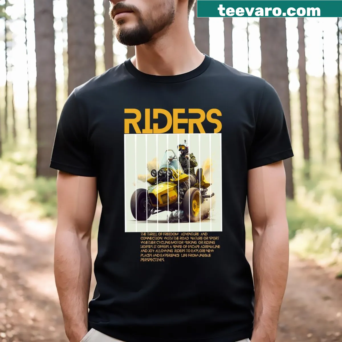T-shirt featuring rugged vehicles in mud for adventure lovers — on a men's t-shirt