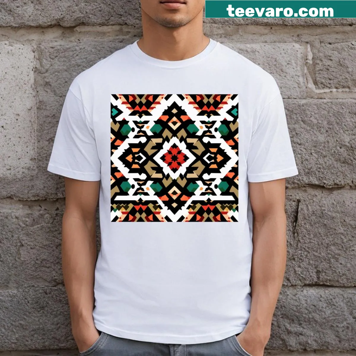 T-shirt featuring an intricate tribal pattern design — on a men's t-shirt