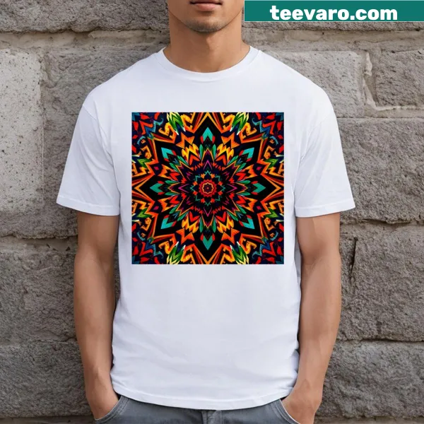 T-shirt featuring a distinctive tribal pattern design.
