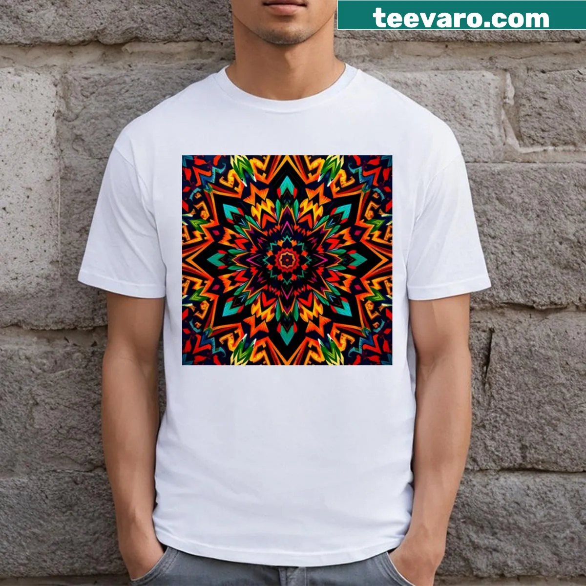 T-shirt featuring a distinctive tribal pattern design. — on a men's t-shirt