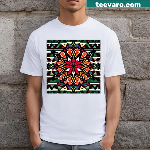 T-shirt displaying an elegant tribal pattern design.
