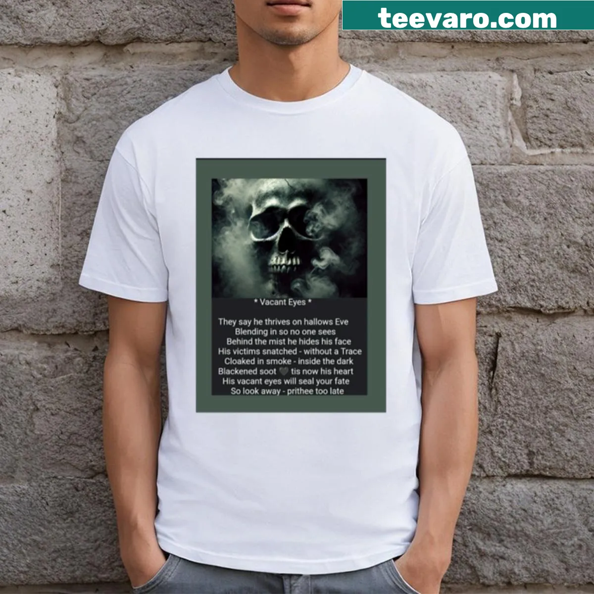 Minimalist graphic of vacant eyes on a T-shirt — on a men's t-shirt