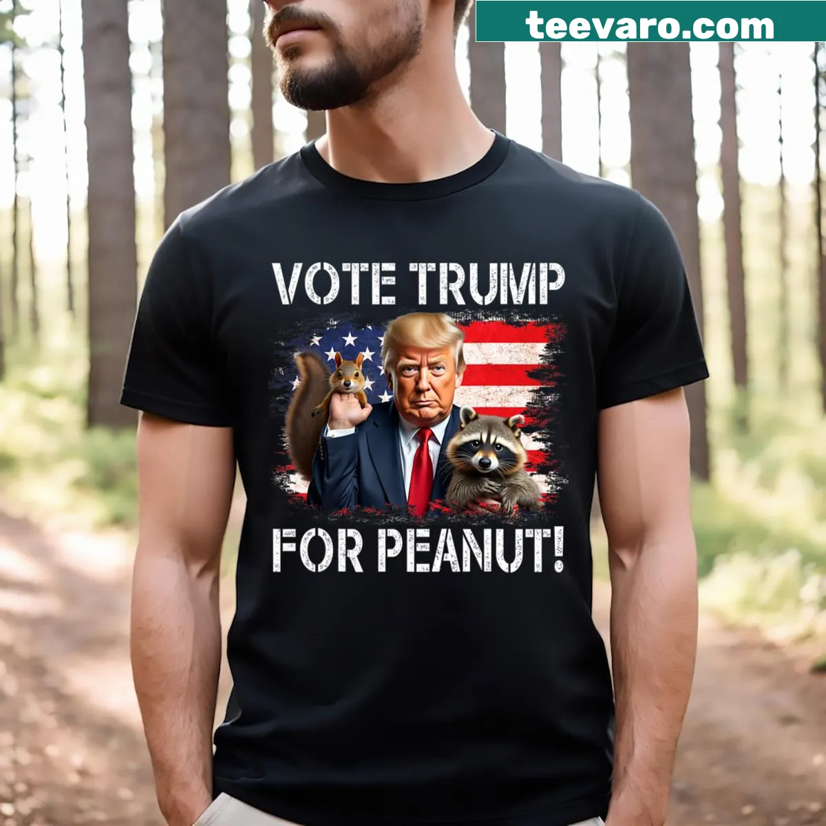 Vote Trump For Peanut The Squirrel humorous T-shirt — on a men's t-shirt