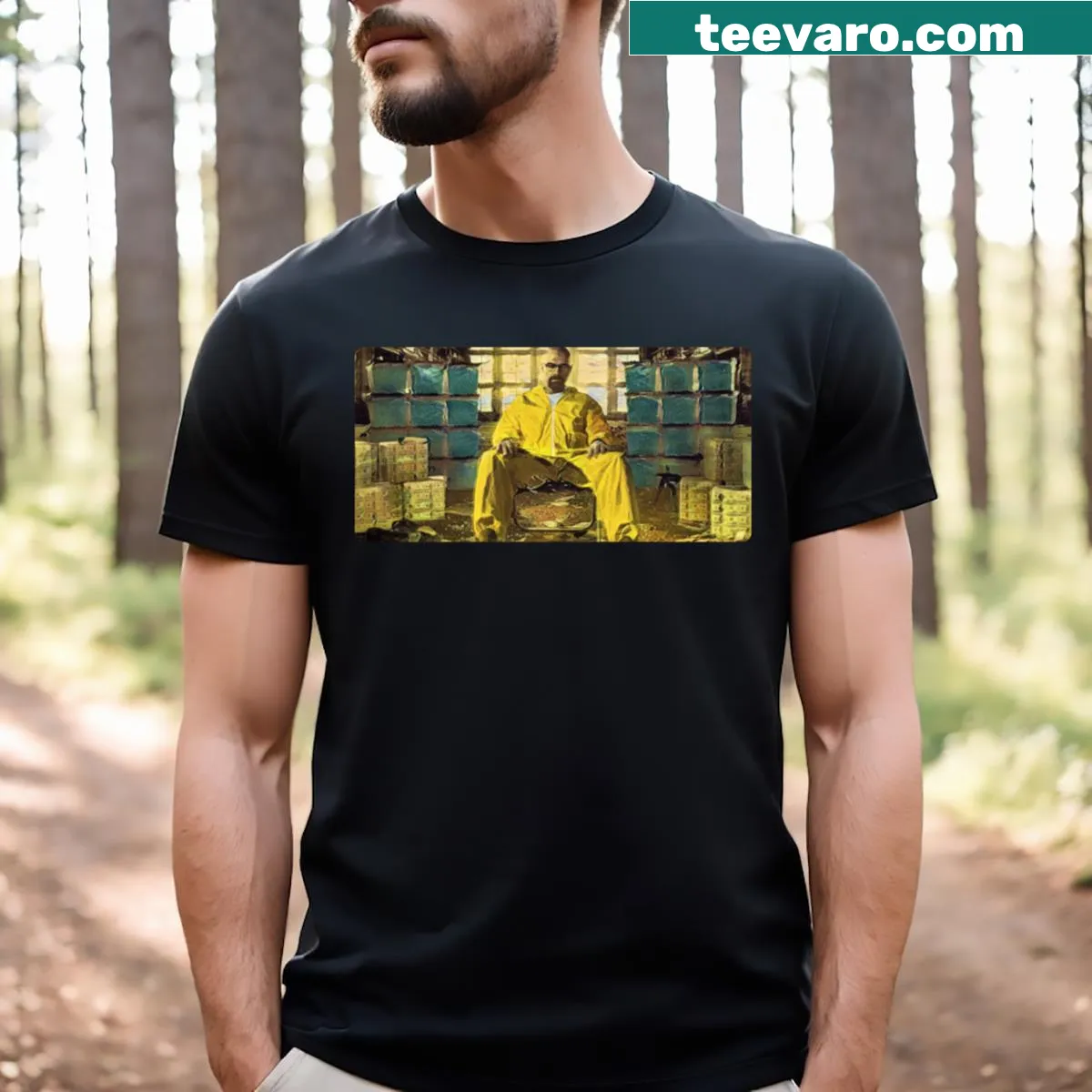Graphic of a yellow protective suit on a T-shirt. — on a men's t-shirt