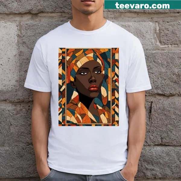 Illustration of a young African queen on a T-shirt.