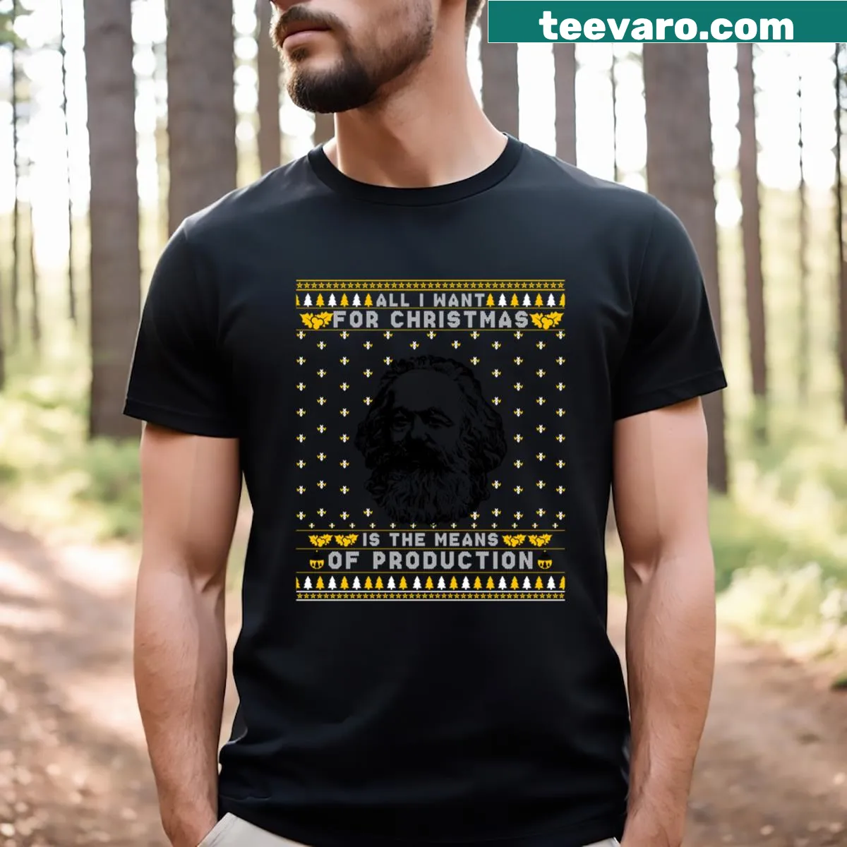 Knitted design Christmas T-shirt with a humorous political quote — on a men's t-shirt