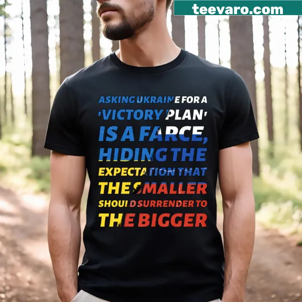 T-shirt with bold text critiquing international politics
